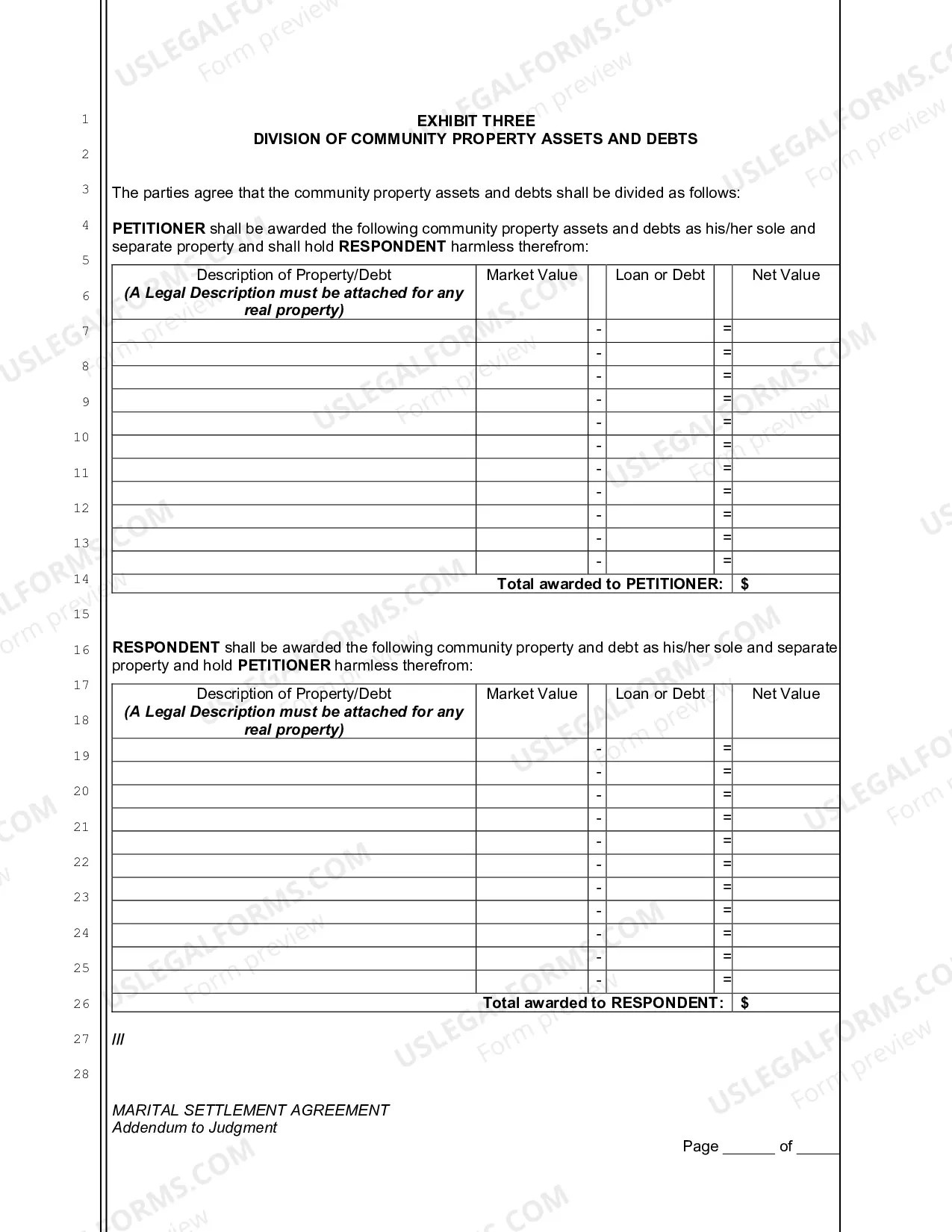 Preview Marital Settlement Agreement (Judgment Attachment)