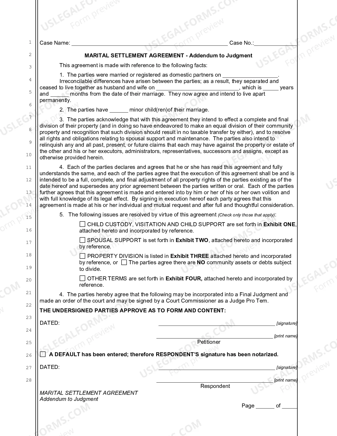 Preview Marital Settlement Agreement (Judgment Attachment)