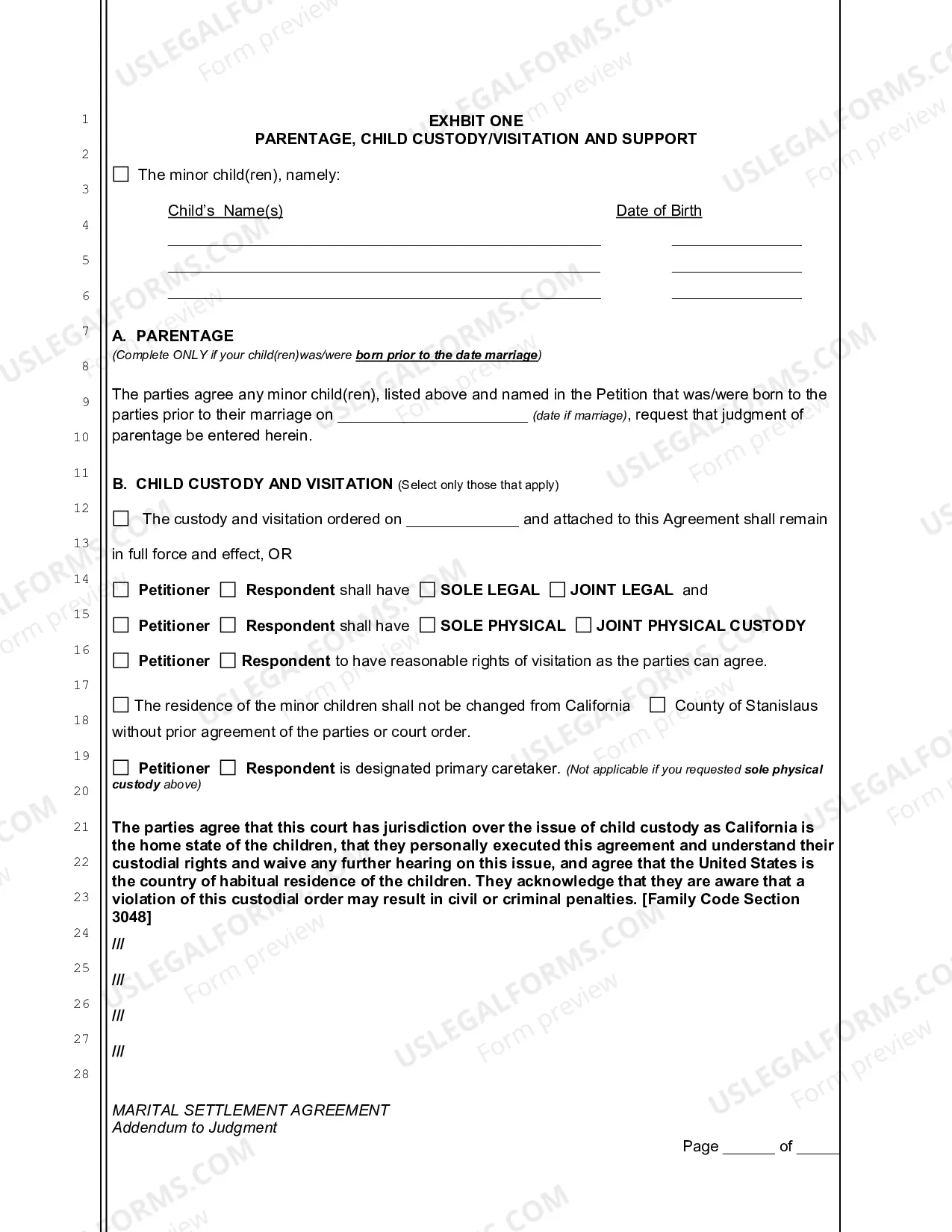 Preview Marital Settlement Agreement (Judgment Attachment)