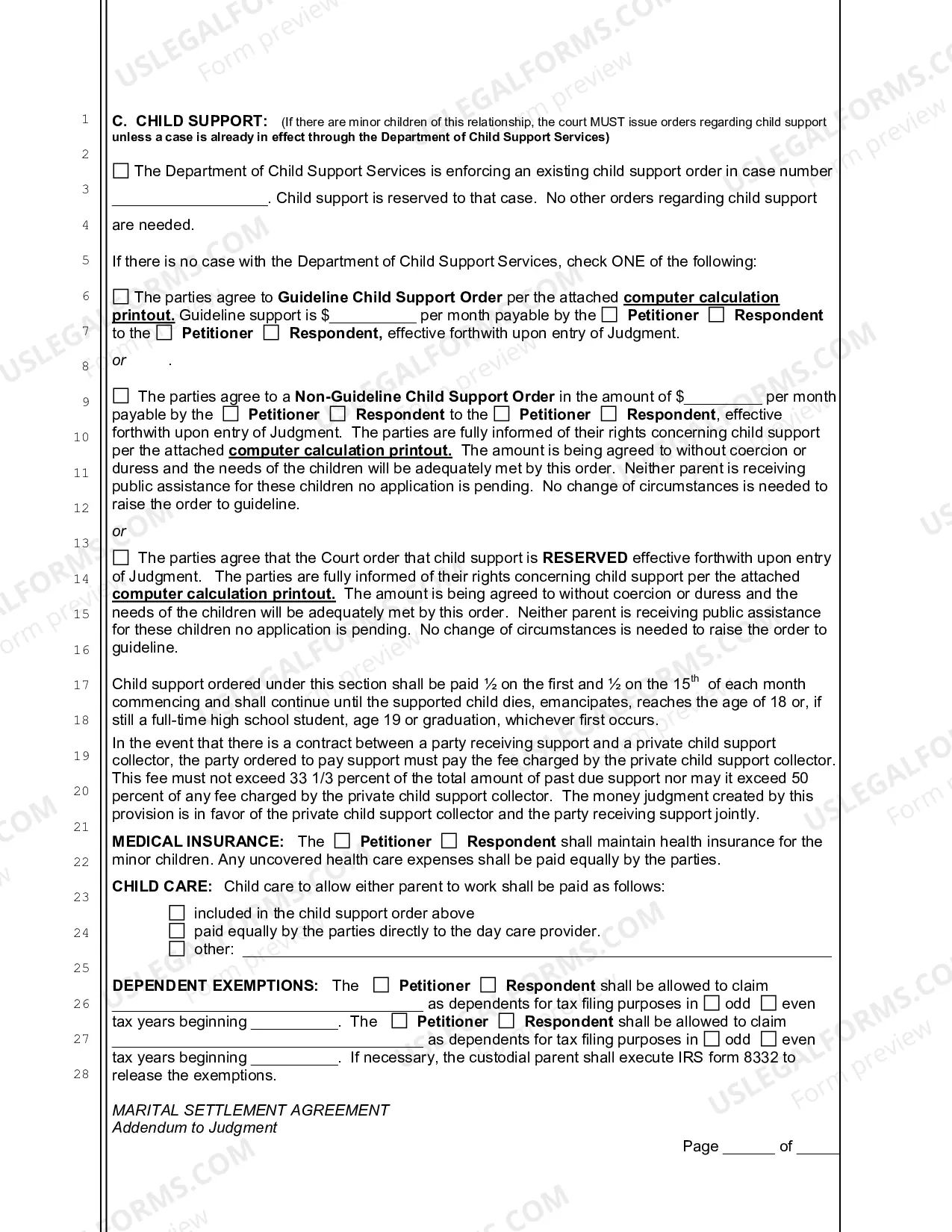 Preview Marital Settlement Agreement (Judgment Attachment)