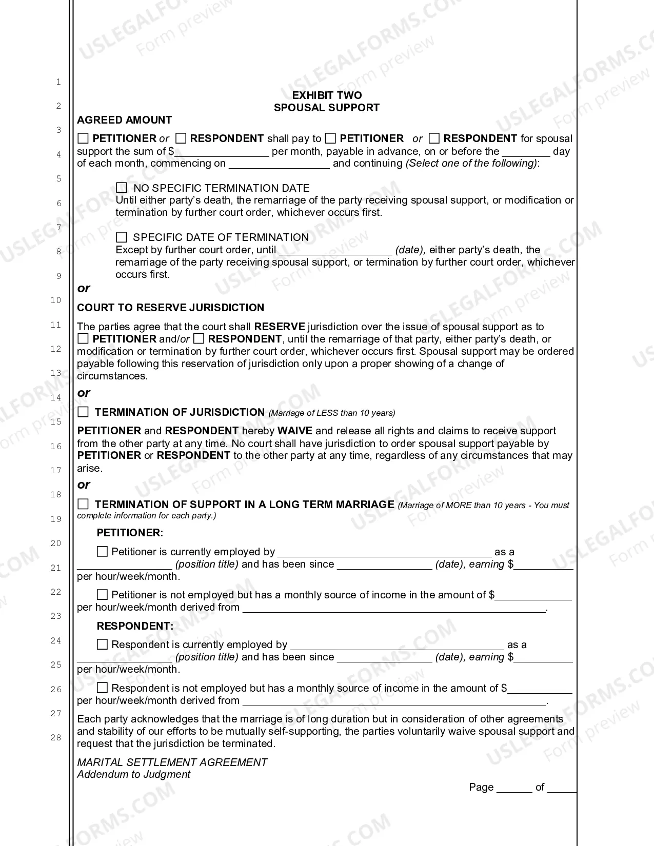 Preview Marital Settlement Agreement (Judgment Attachment)