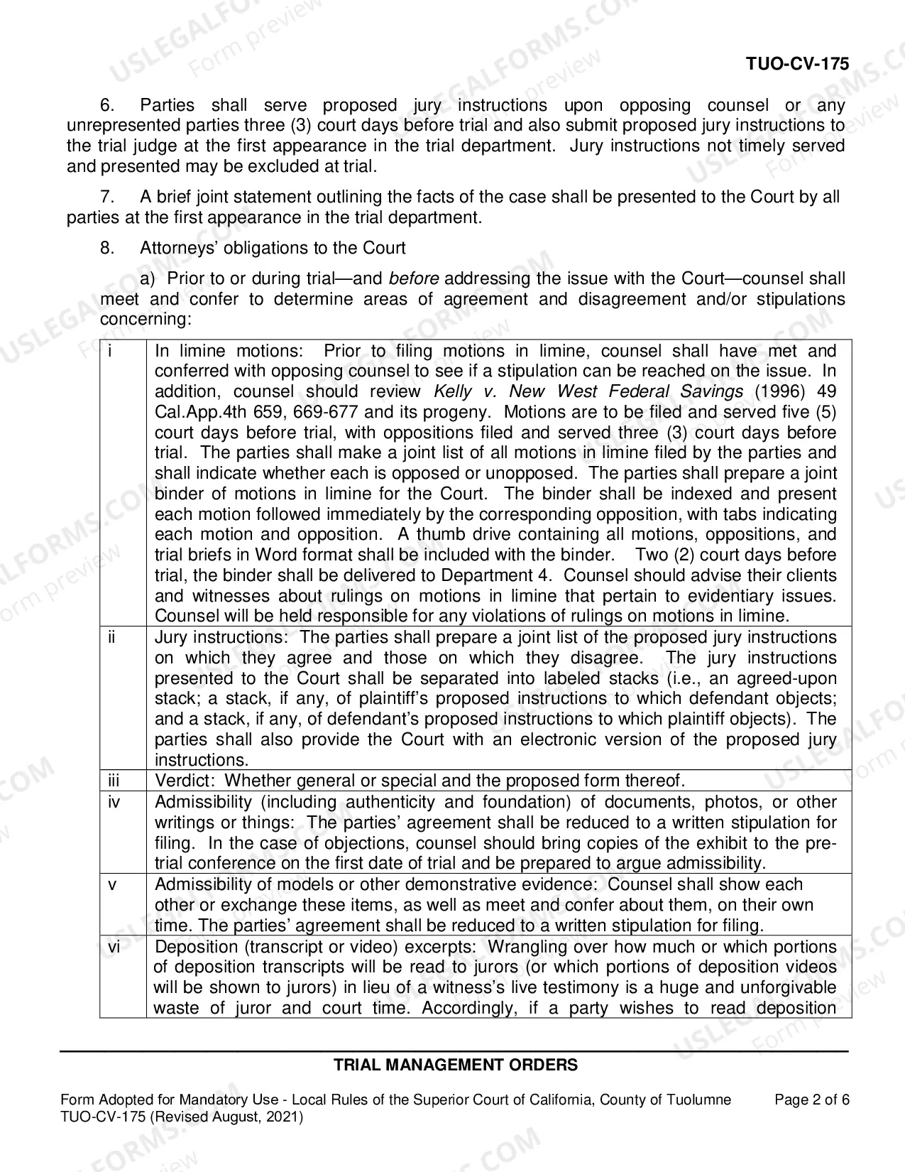 Preview Trial Management Orders