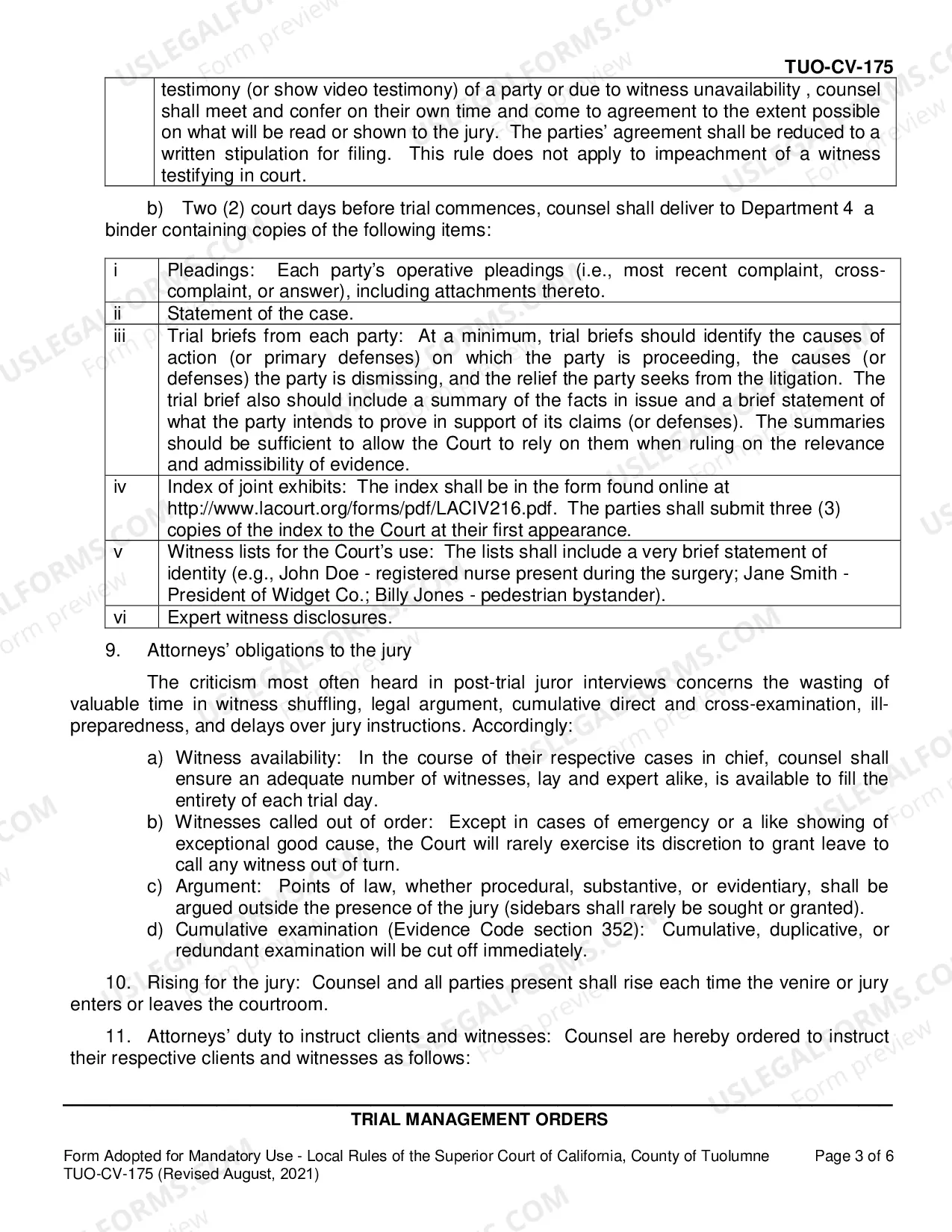 Preview Trial Management Orders