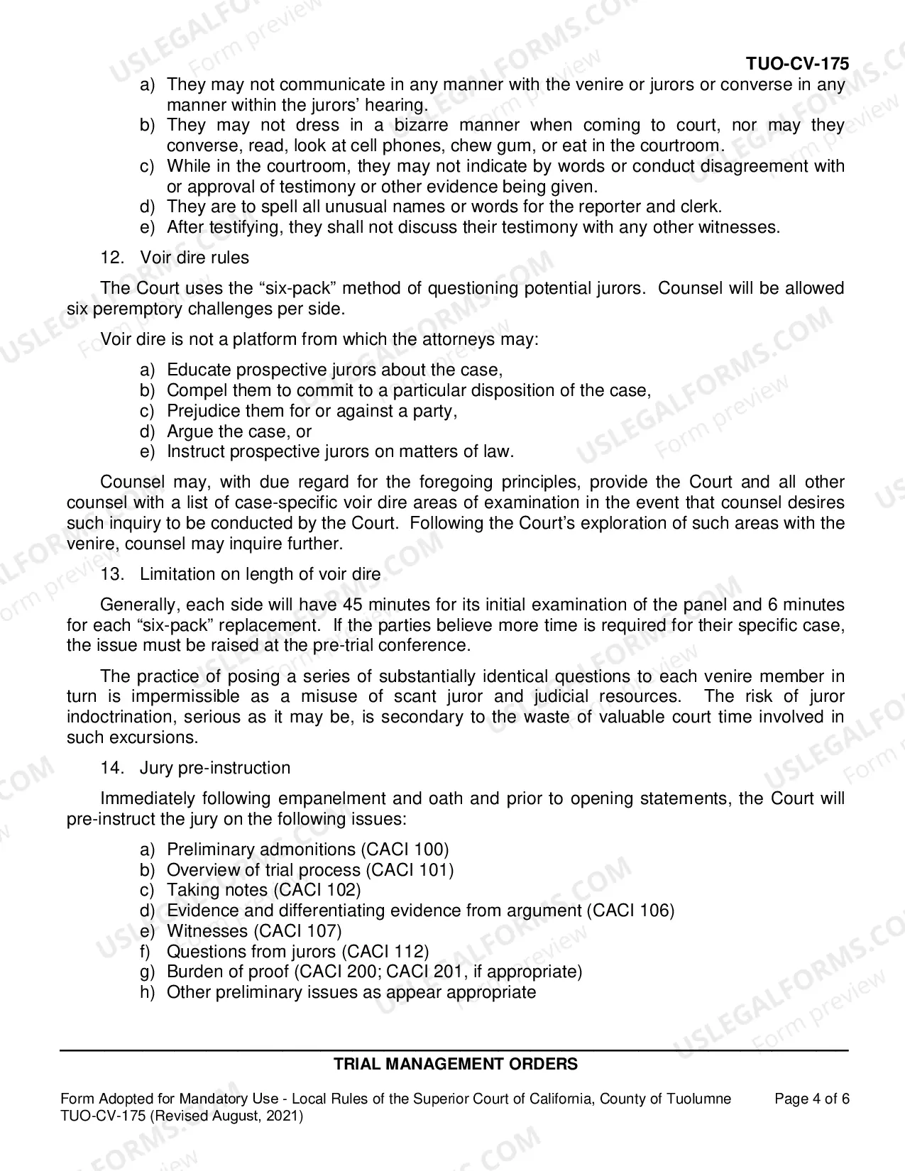 Preview Trial Management Orders
