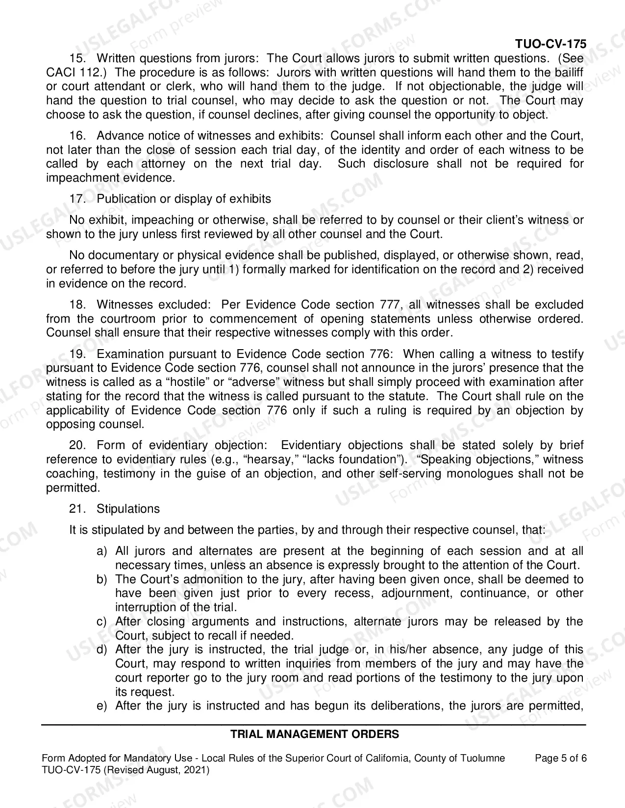 Preview Trial Management Orders
