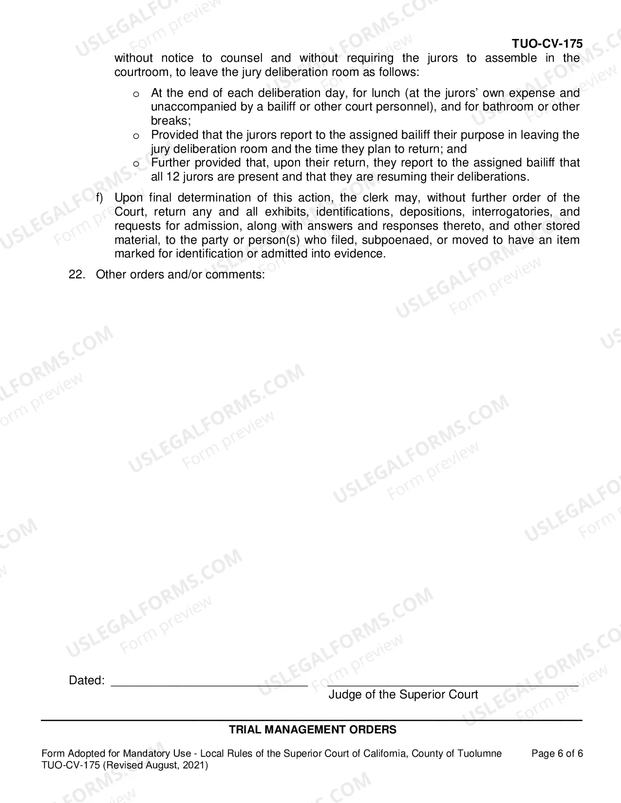Preview Trial Management Orders