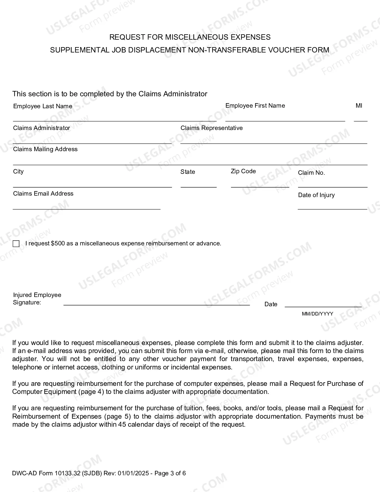 Preview Supplemental Job Displacement Non-Transferable Voucher (On Or After 1-1-13)