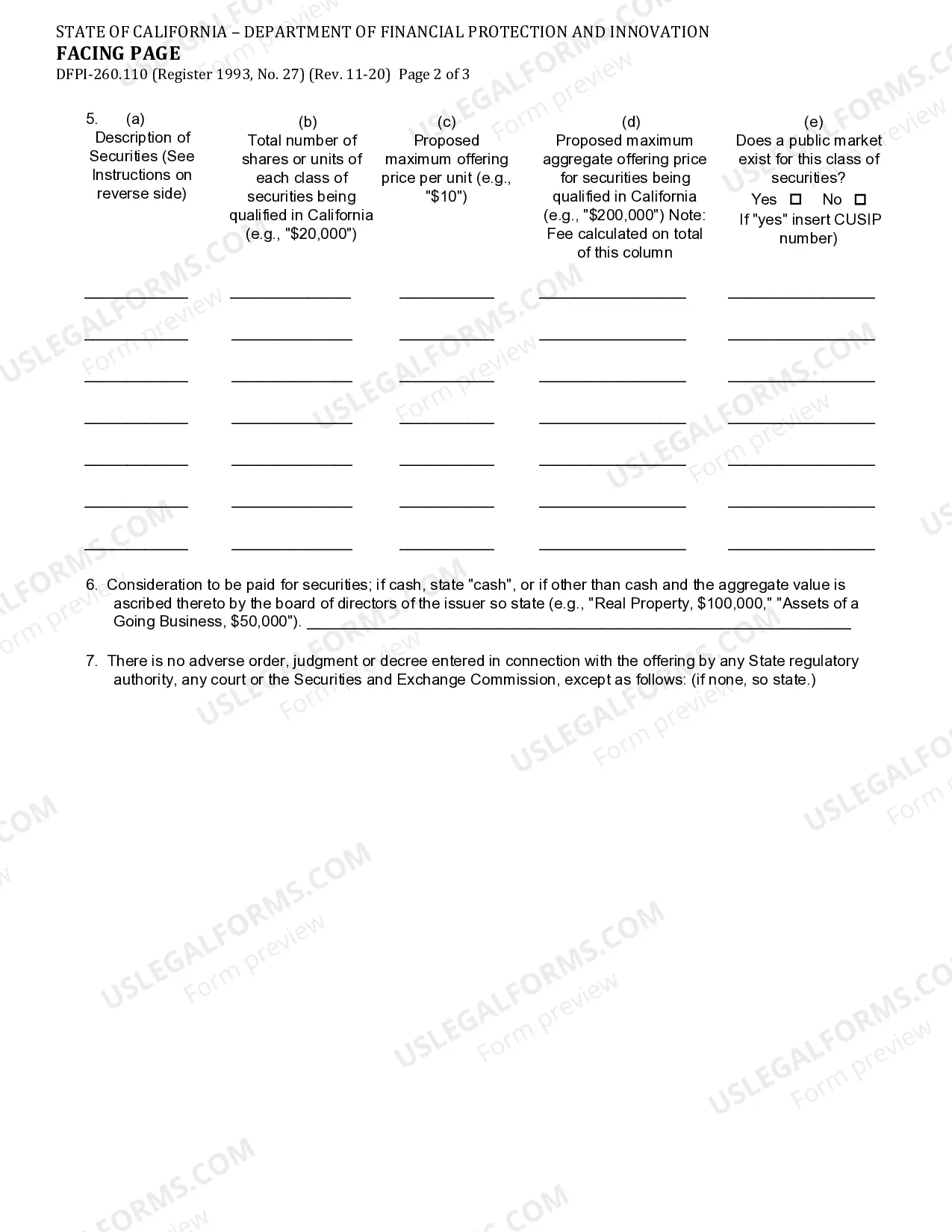 Preview Facing Page Application For Qualification Of The Offer And Sale Of Securities