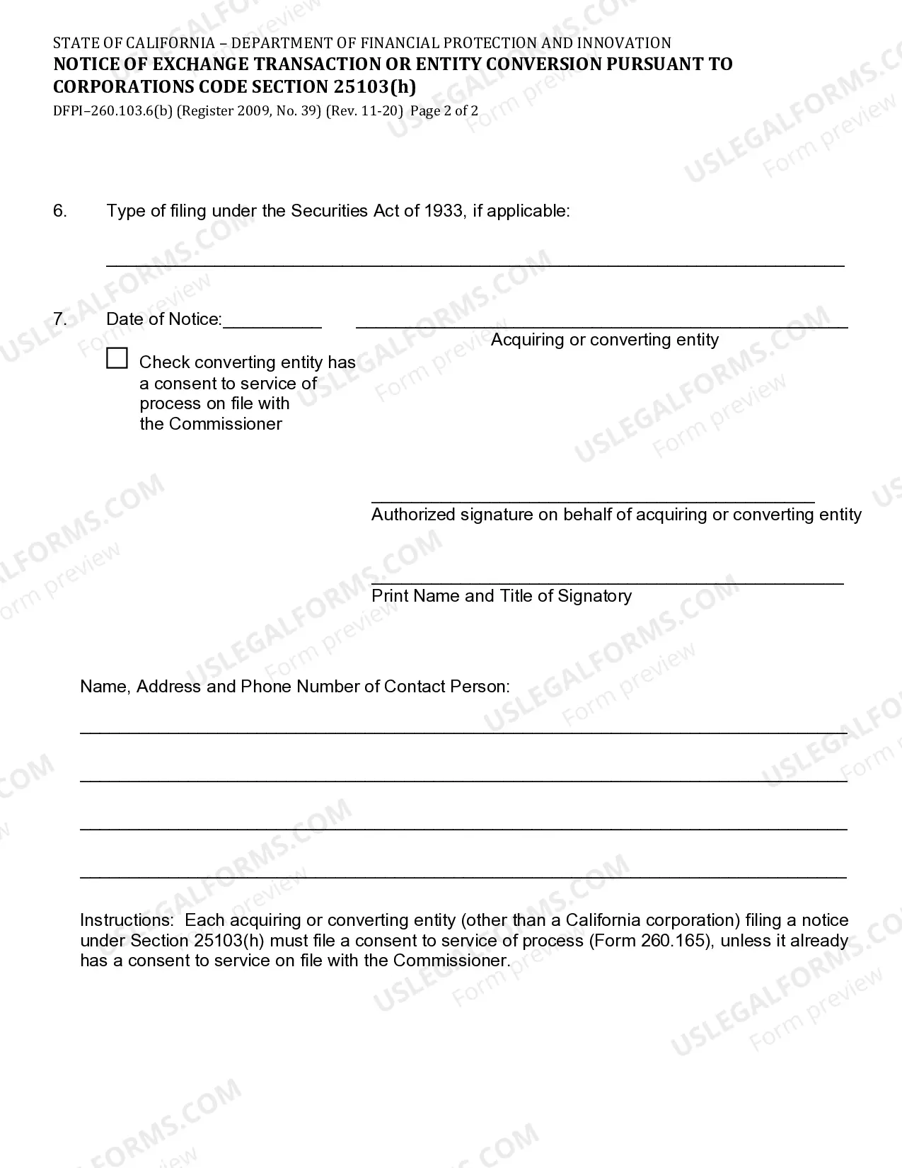 Preview Notice Of Exchange Transaction