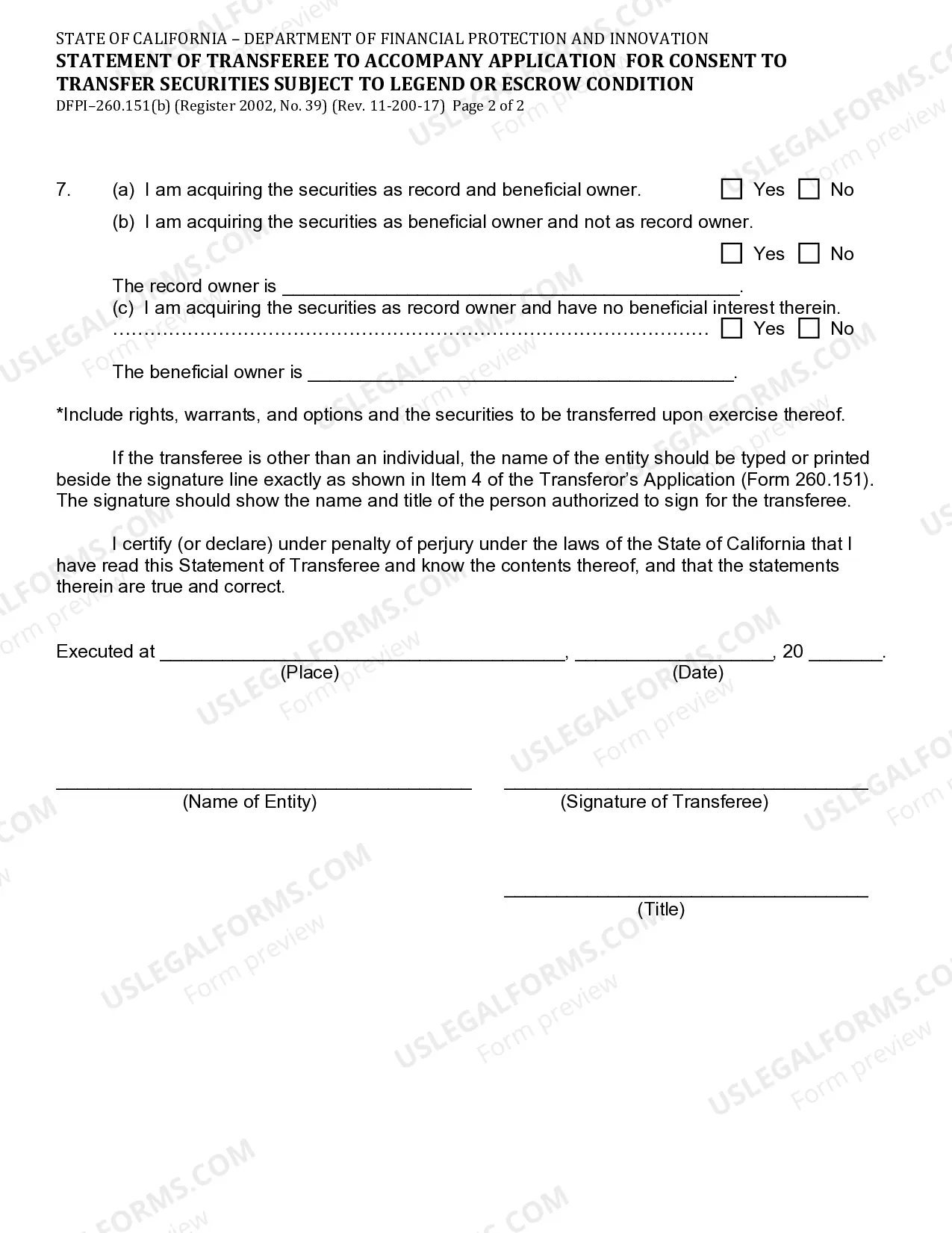 Preview Statement Of Transferee To Accompany Application For Consent To Transfer