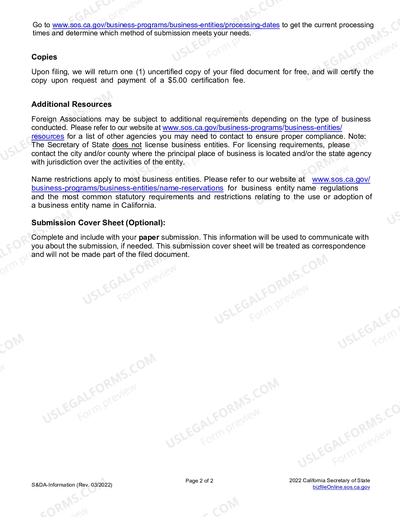 Preview Statement And Designation By Foreign Association (Business Trust)