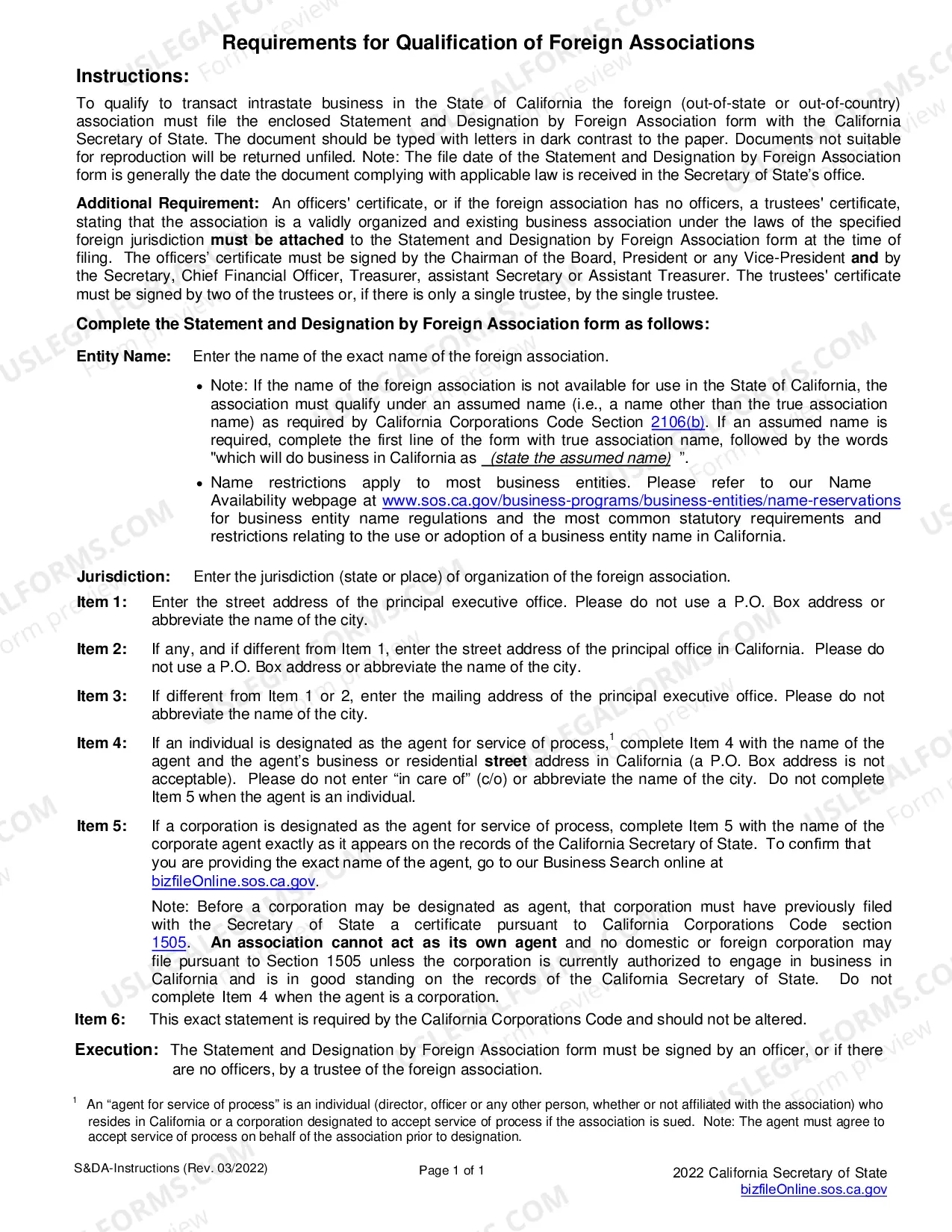Preview Statement And Designation By Foreign Association (Business Trust)