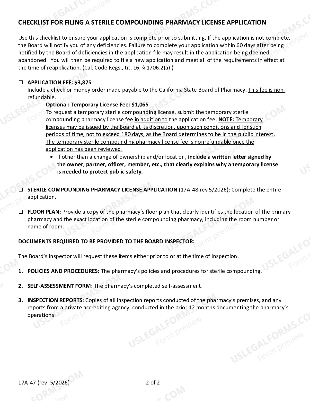 Preview Application For A Sterile Compounding Pharmacy License Packet