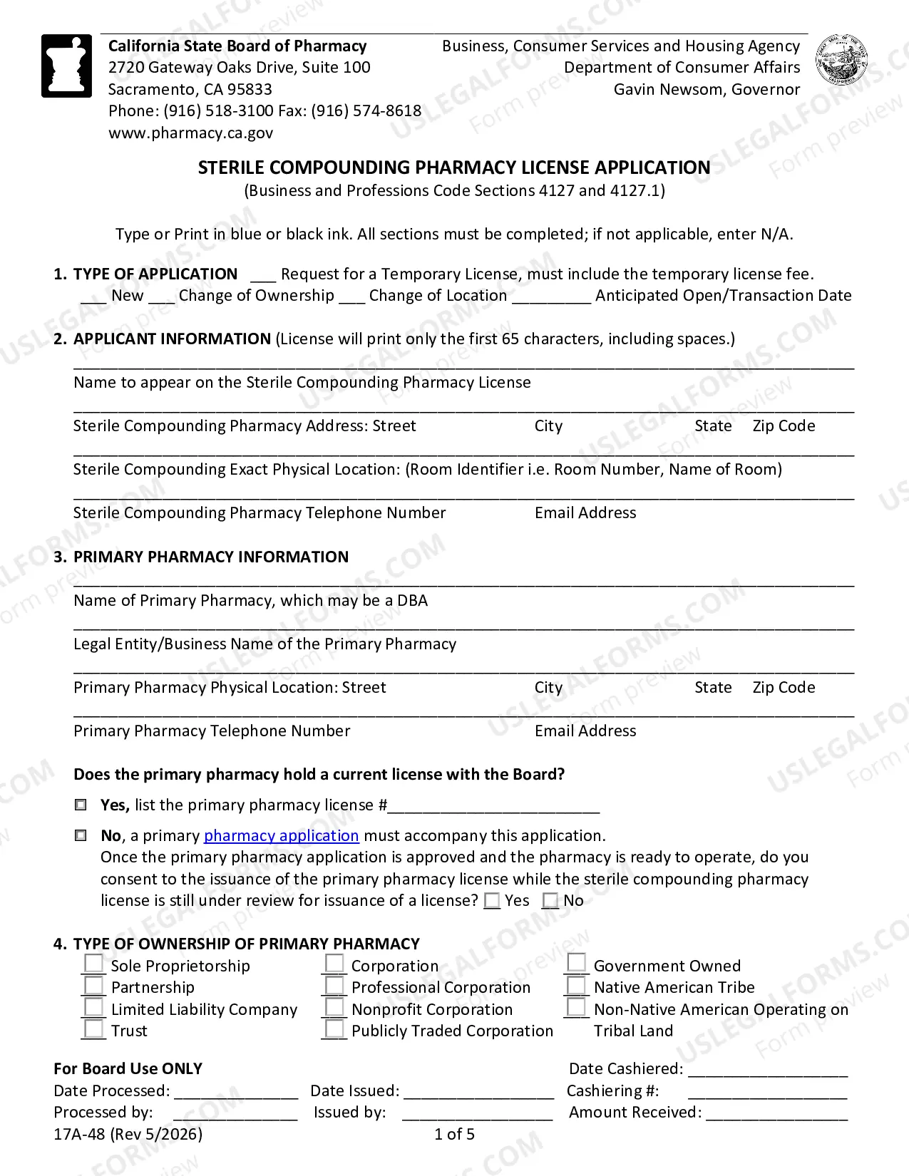 Preview Application For A Sterile Compounding Pharmacy License Packet
