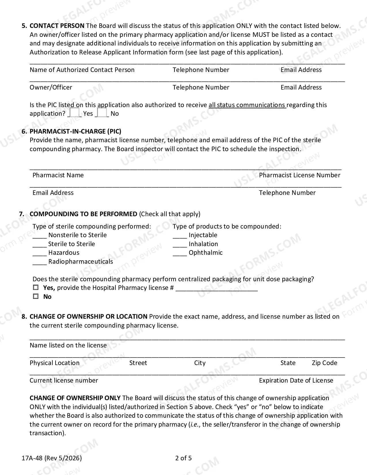 Preview Application For A Sterile Compounding Pharmacy License Packet