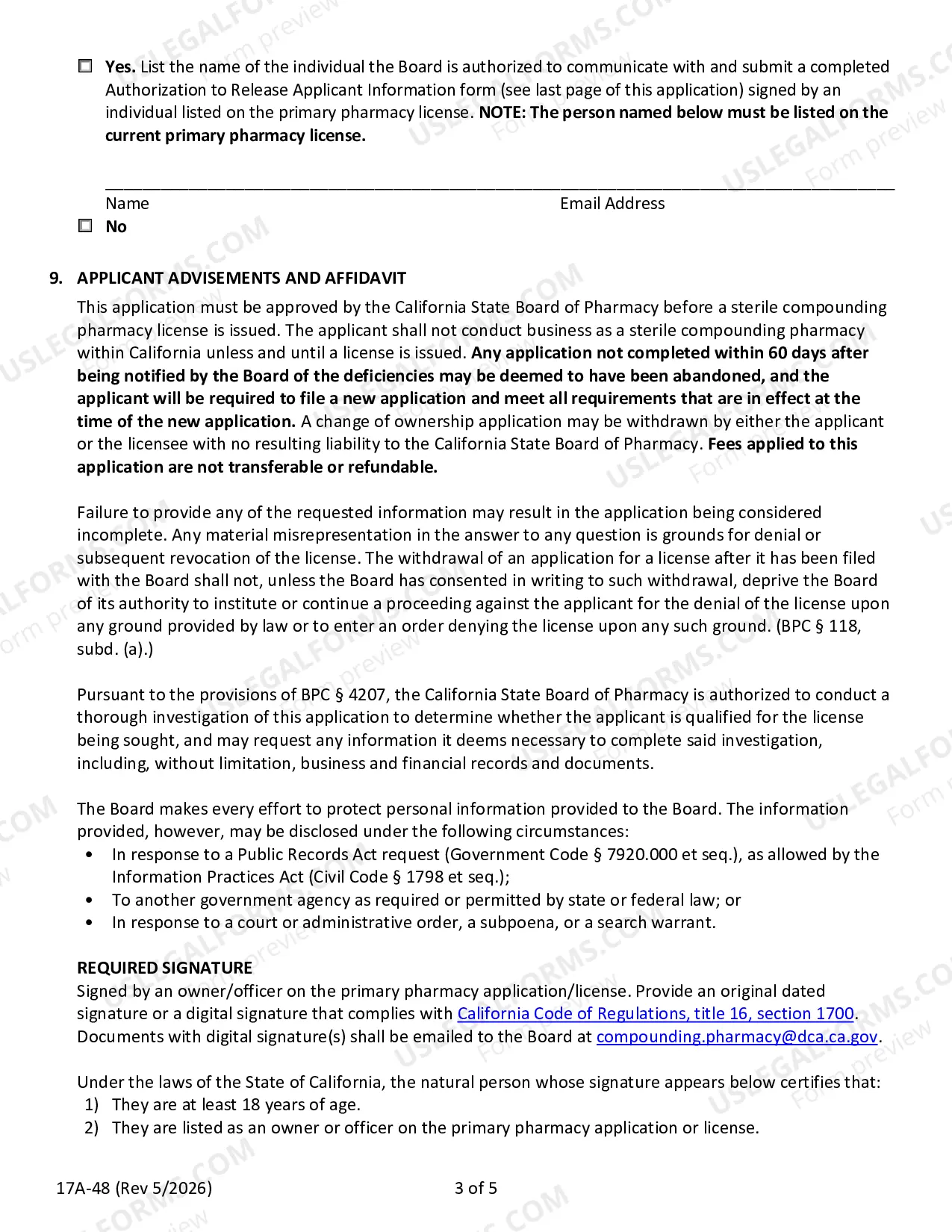 Preview Application For A Sterile Compounding Pharmacy License Packet