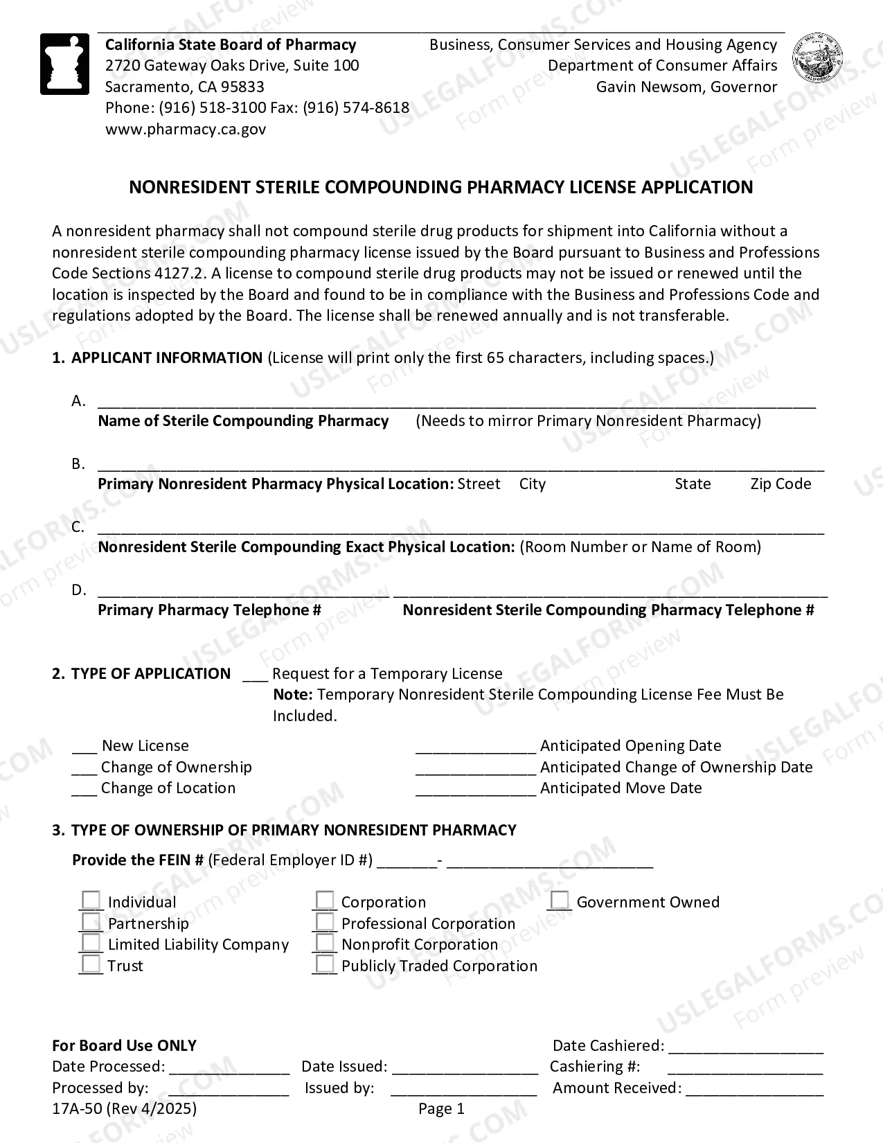 Preview Application For Nonresident Pharmacy Sterile Compounding License