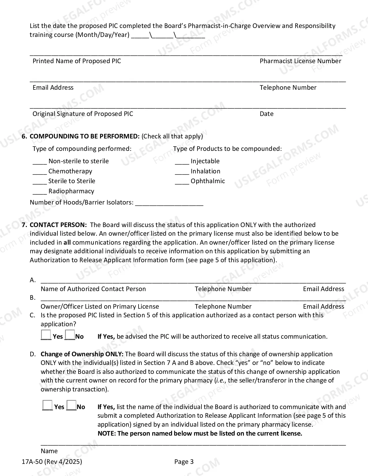 Preview Application For Nonresident Pharmacy Sterile Compounding License