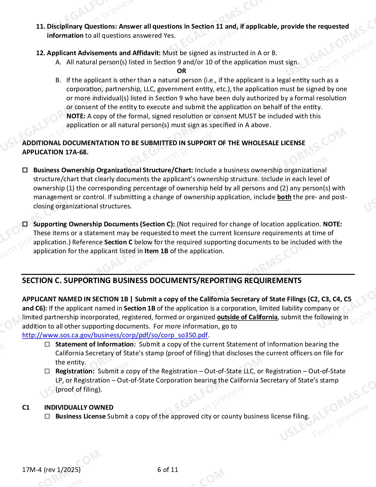 Preview California Wholesaler License Application Instructions