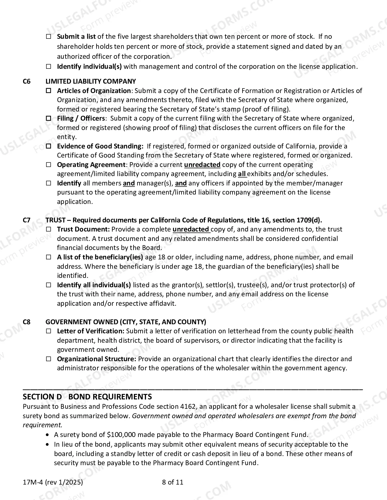 Preview California Wholesaler License Application Instructions