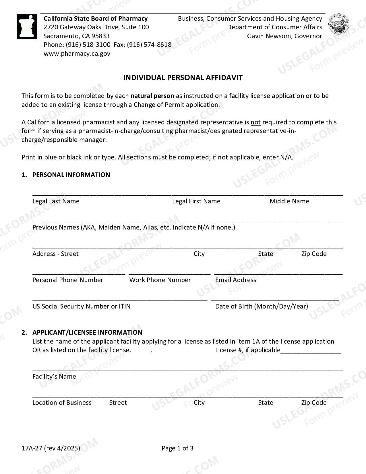 Preview Change Of Permit Pharmacy Hospital Clinic Non-Resident Pharmacy Licensed Correctional Facility