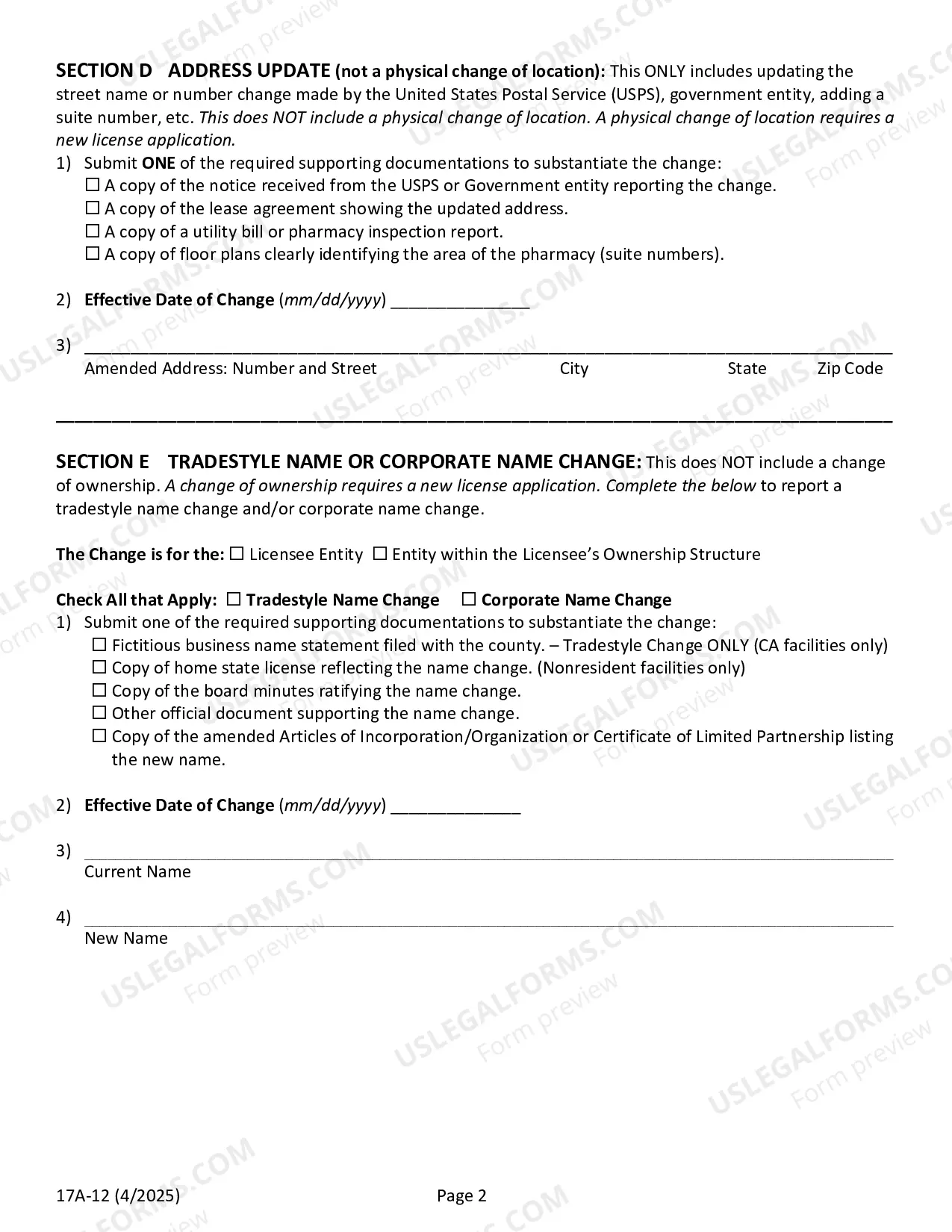 Preview Change Of Permit Pharmacy Hospital Clinic Non-Resident Pharmacy Licensed Correctional Facility