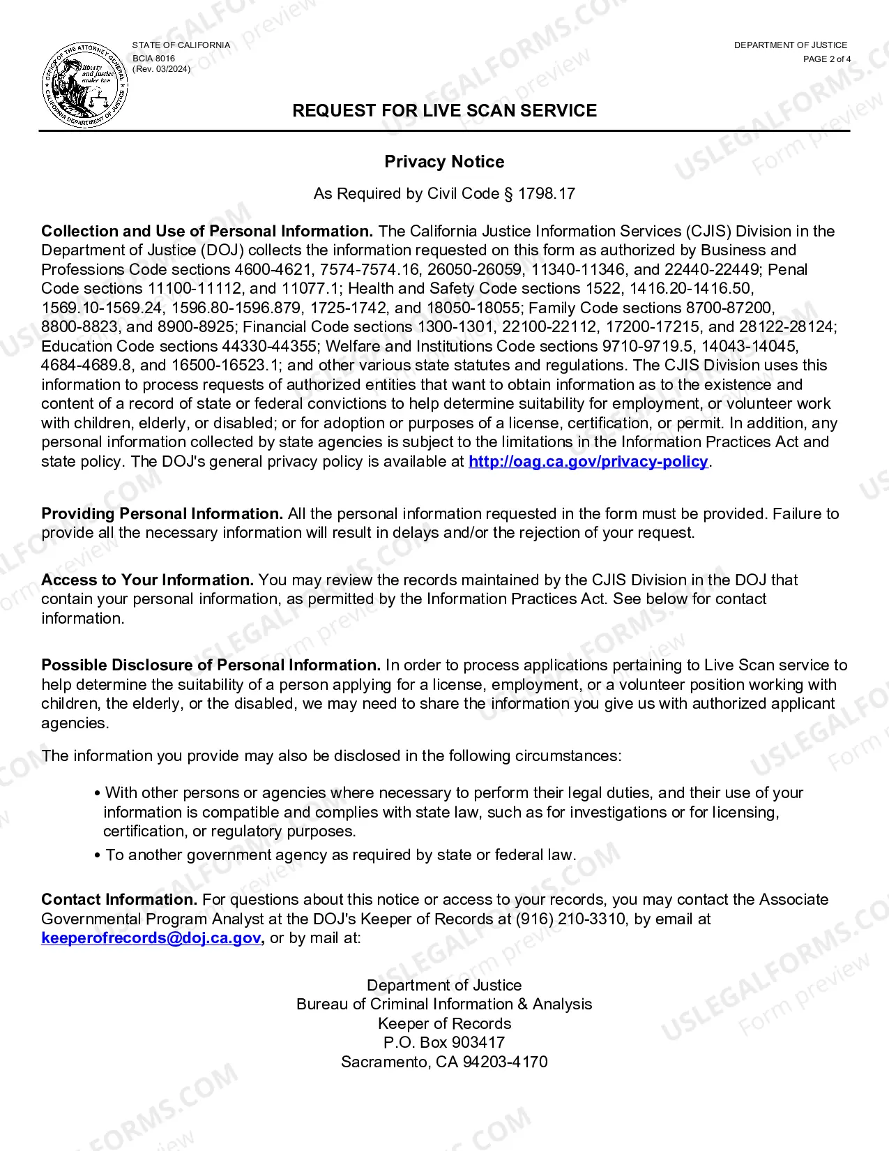Preview Request For Live Scan Service (Board Of Pharmacy)