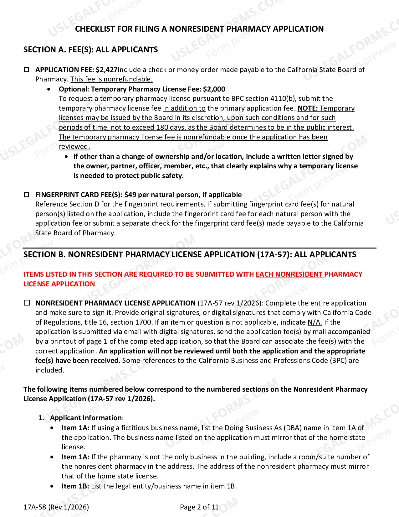 Preview Nonresident Pharmacy Permit Application