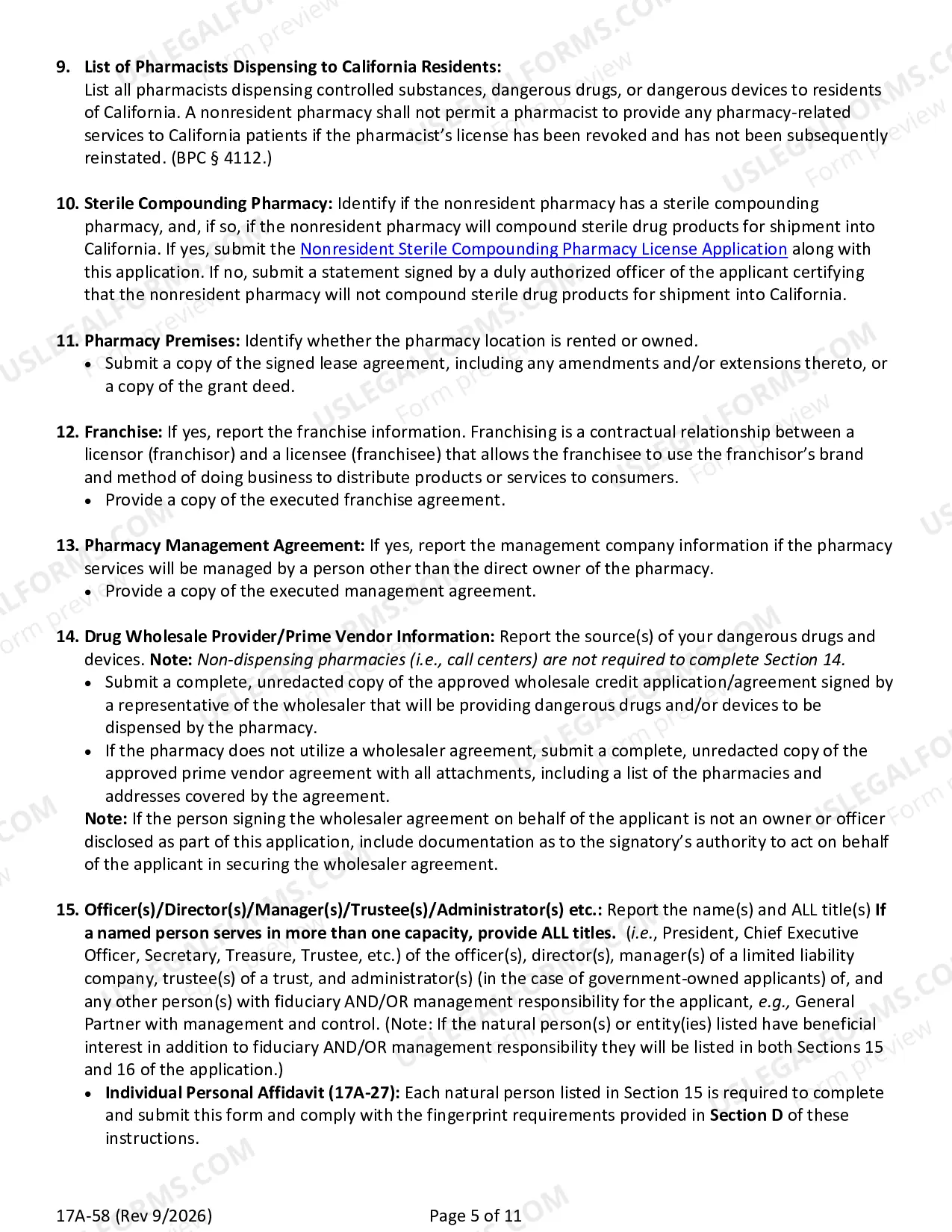 Preview Nonresident Pharmacy Permit Application