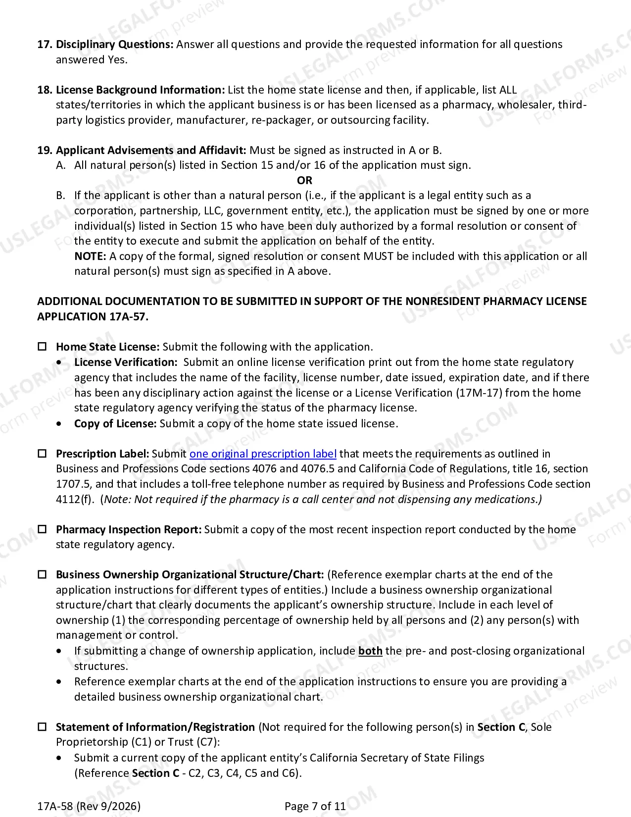 Preview Nonresident Pharmacy Permit Application