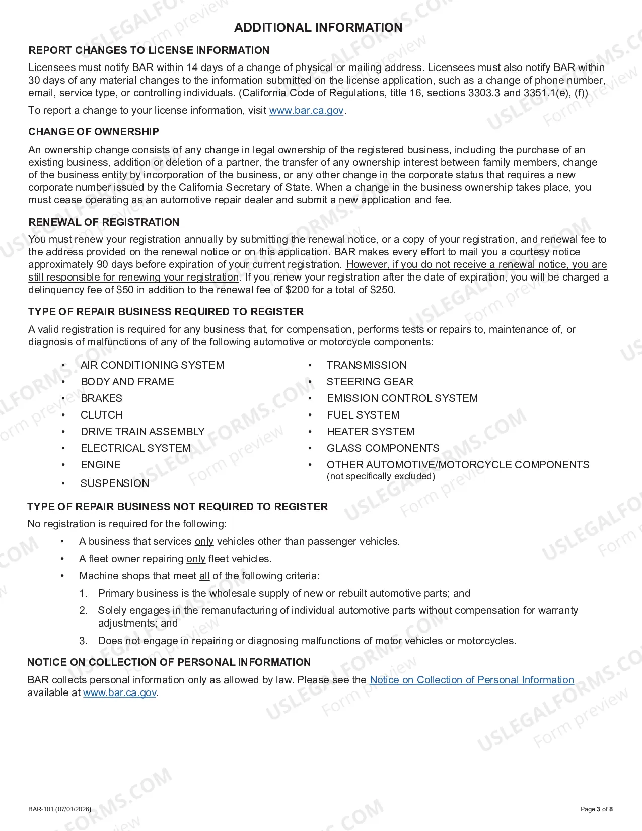 Preview Application For Automotive Repair Dealer Registration