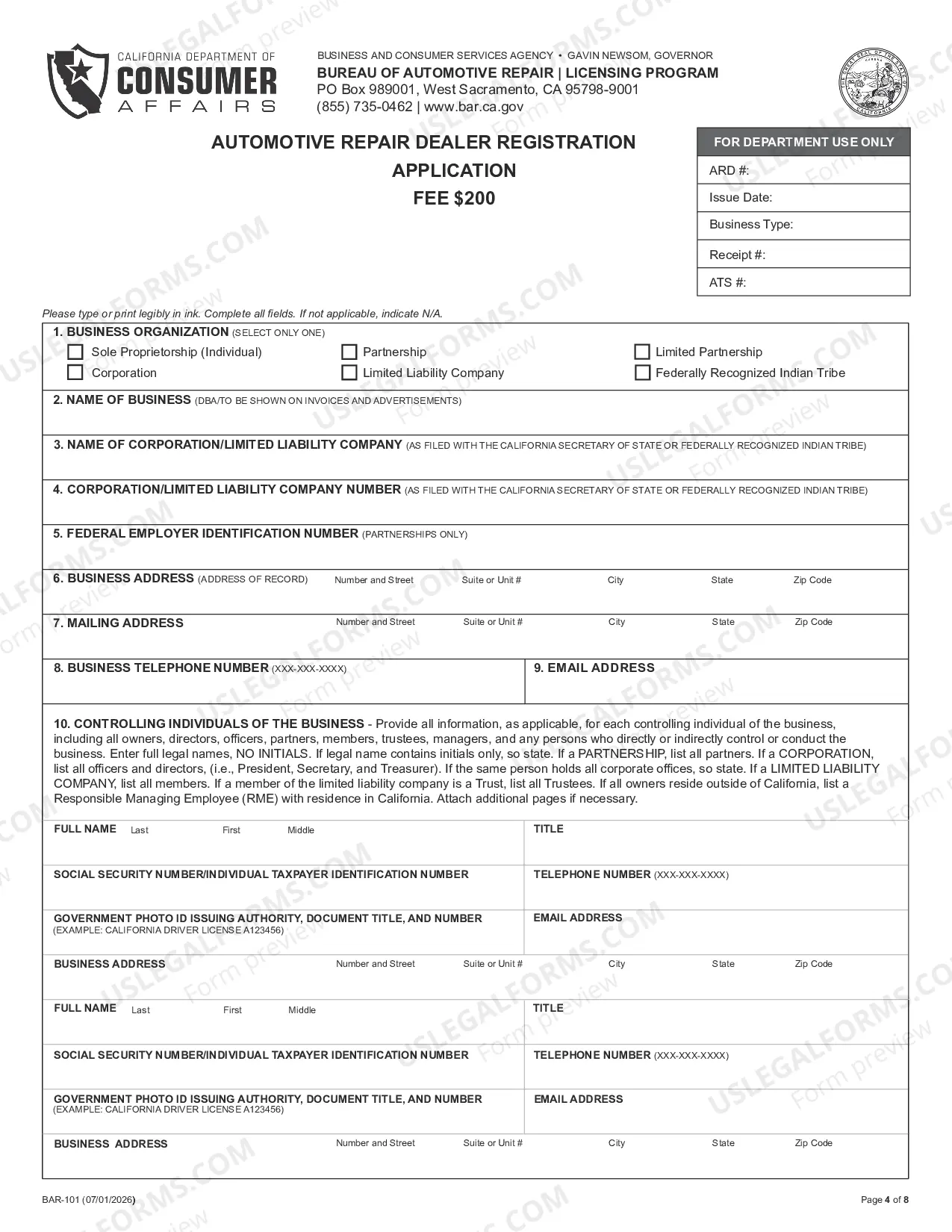 Preview Application For Automotive Repair Dealer Registration