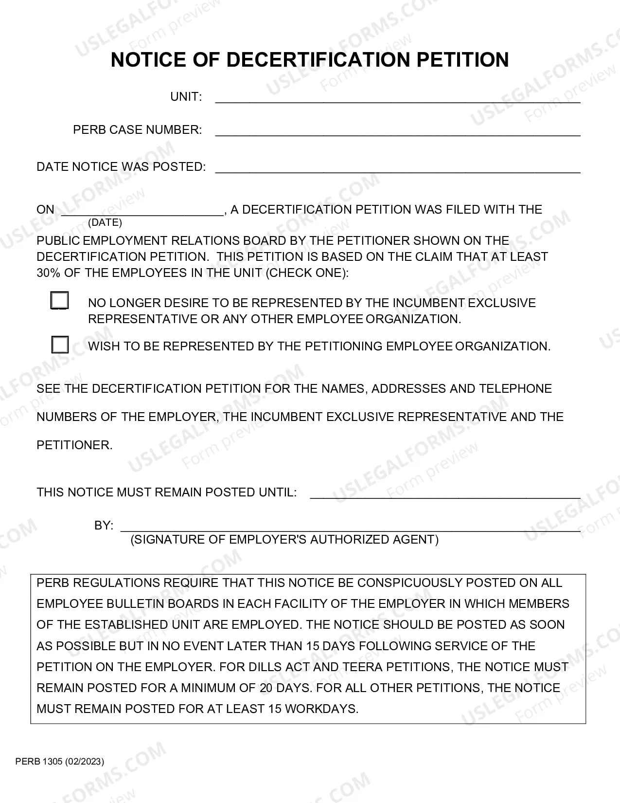 Preview Authorization For Decertification Petition (No Representation)