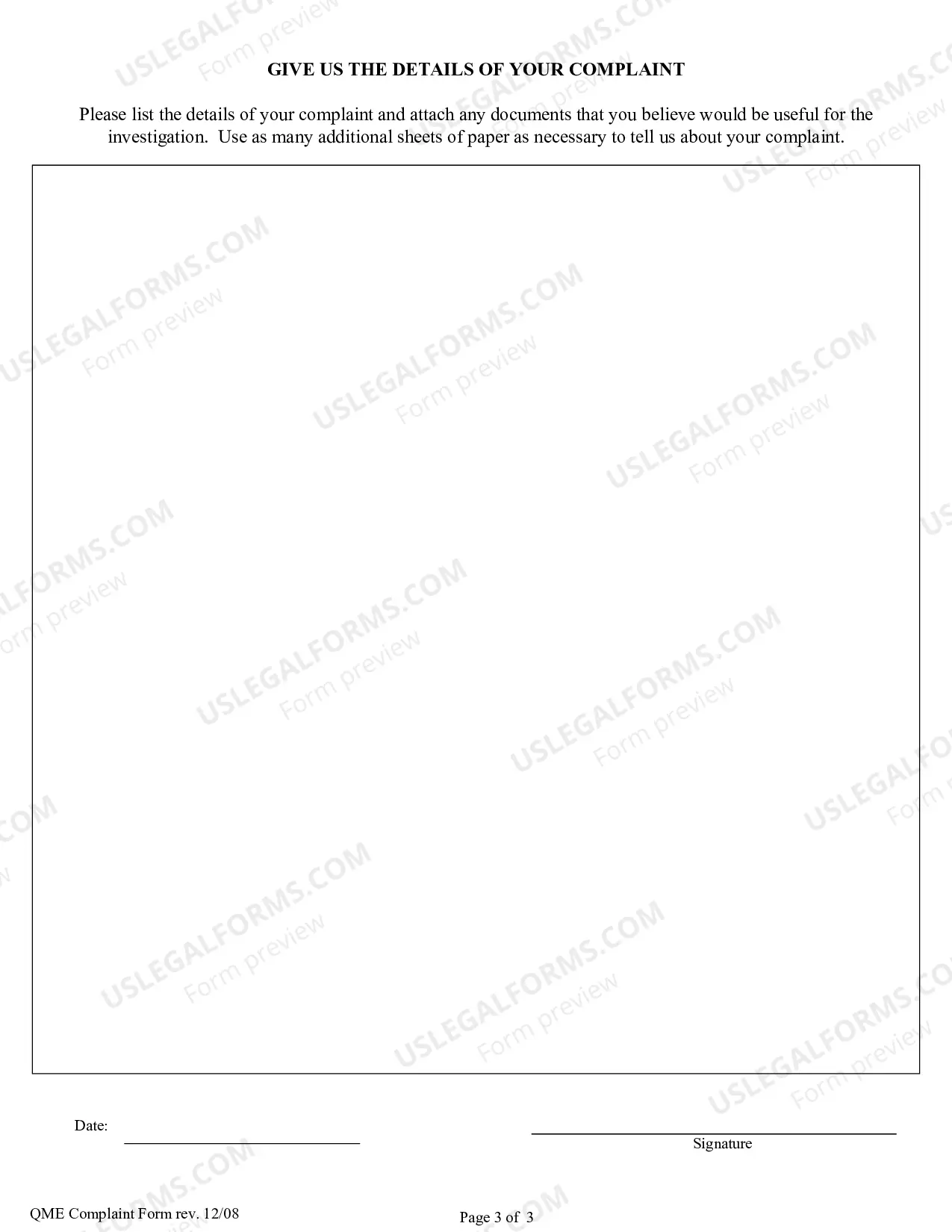 Preview Qualified Medical Evaluator Complaint Form
