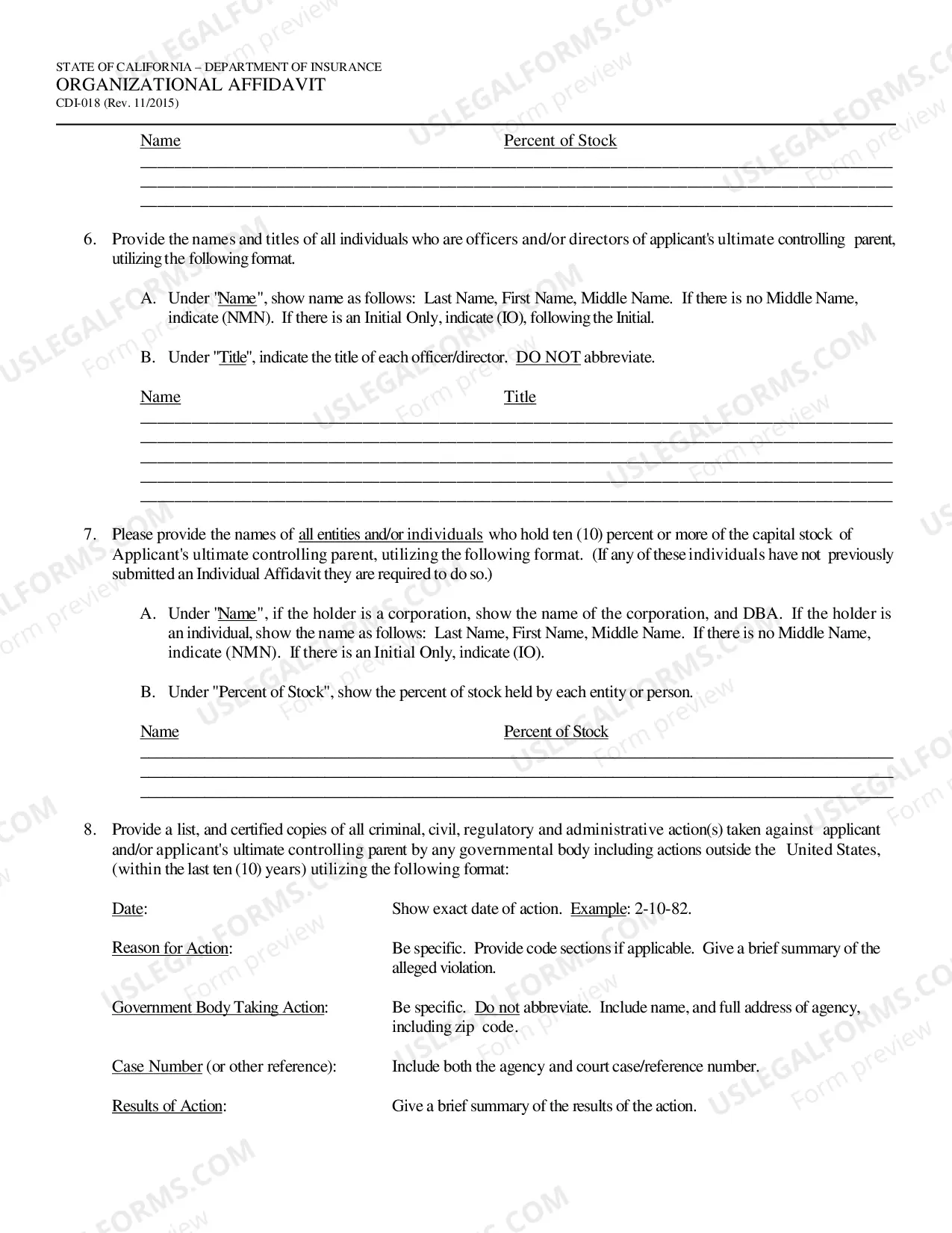 Preview Organizational Affidavit