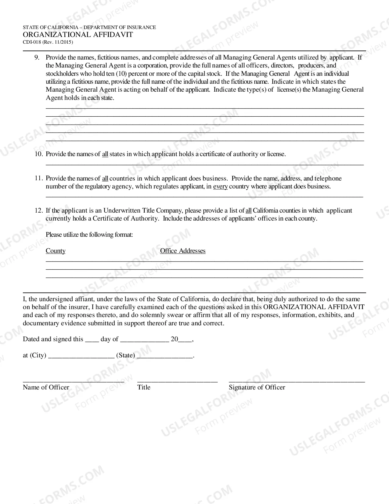 Preview Organizational Affidavit