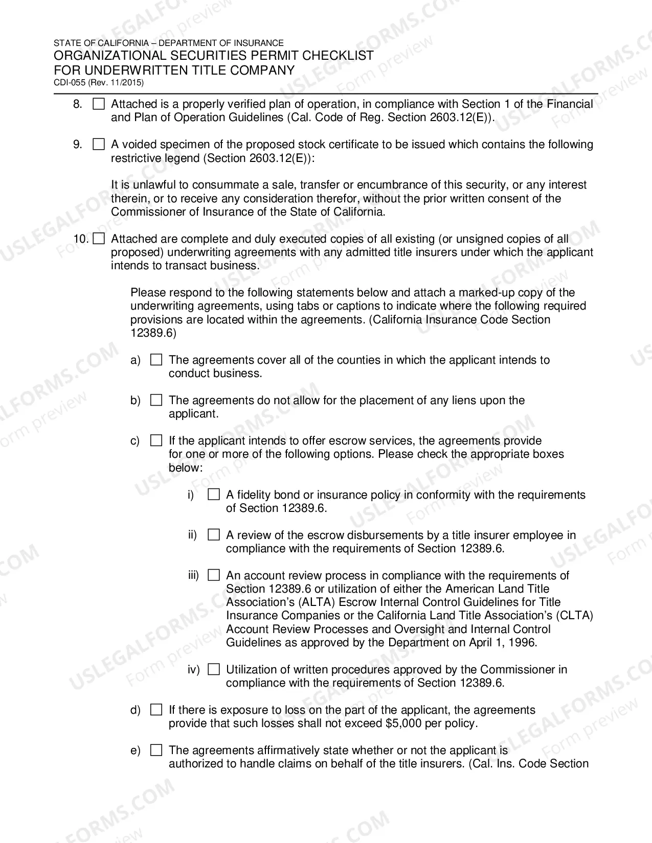 Preview Organizational Securities Permit Checklist For Underwritten Title Company