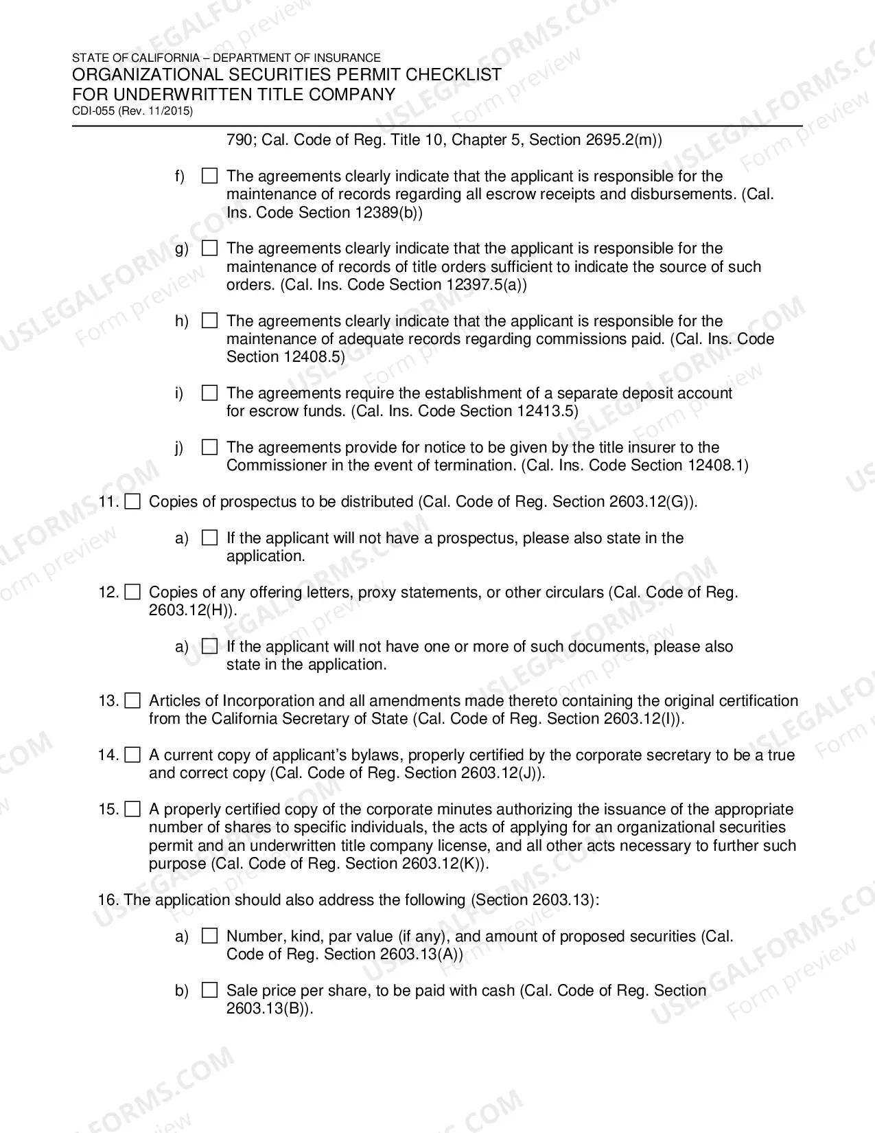 Preview Organizational Securities Permit Checklist For Underwritten Title Company