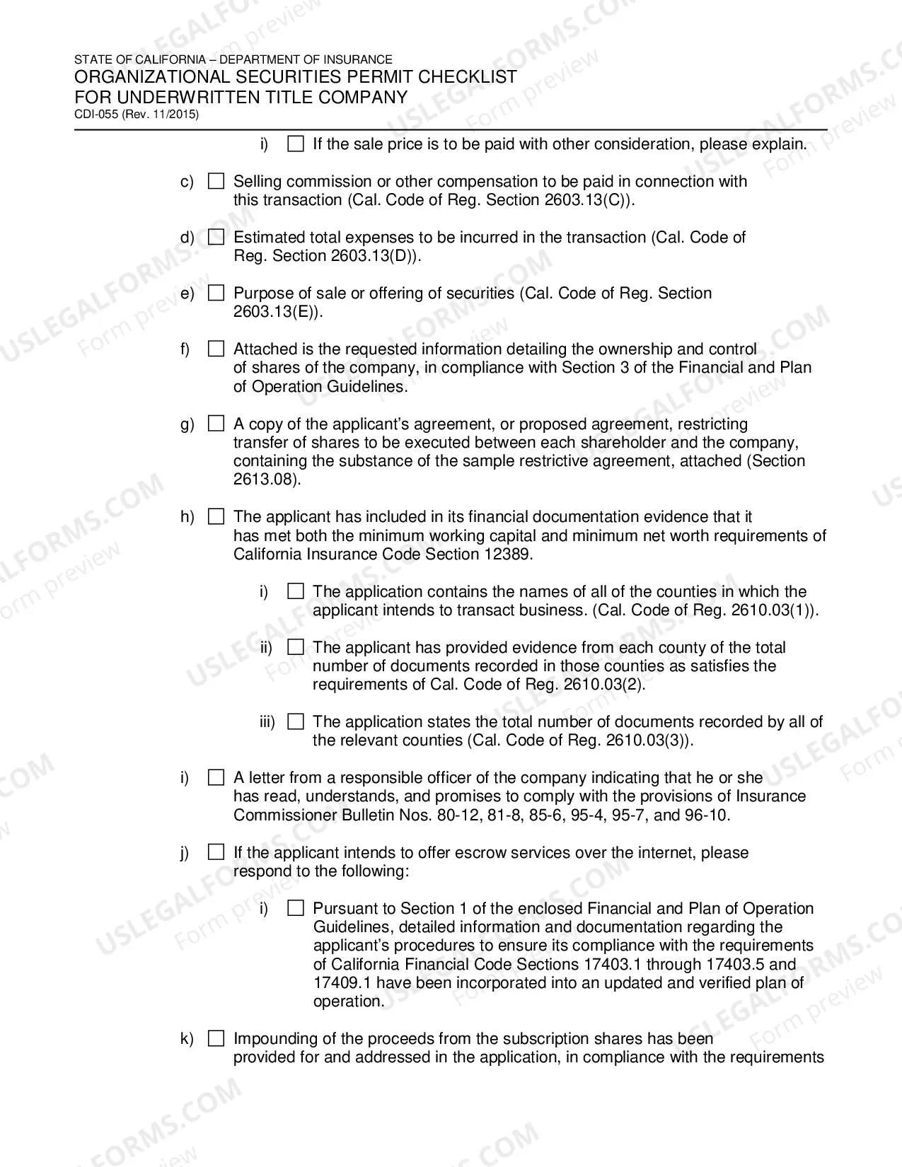 Preview Organizational Securities Permit Checklist For Underwritten Title Company