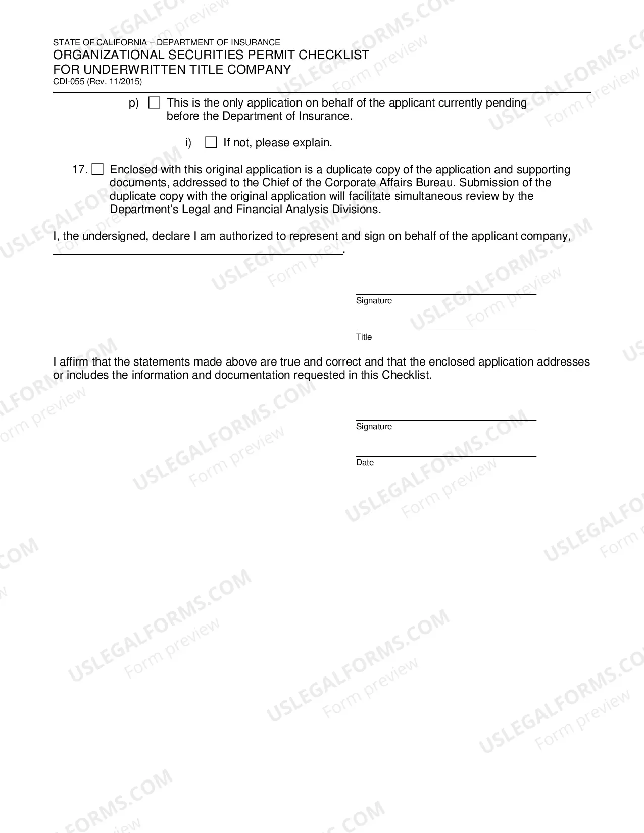 Preview Organizational Securities Permit Checklist For Underwritten Title Company