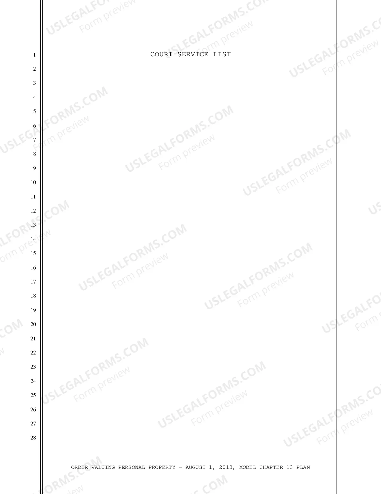 Preview Order Approving Motion To Value Personal Property (8-1-2013 Model Chapter 13 Plan)