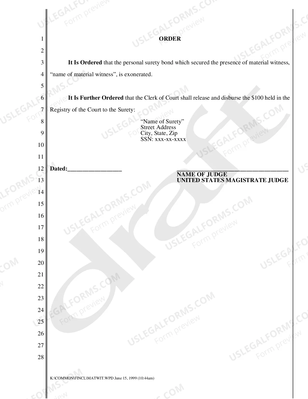Preview Ex Parte Application And Order To Exonorate The Appearance Bond