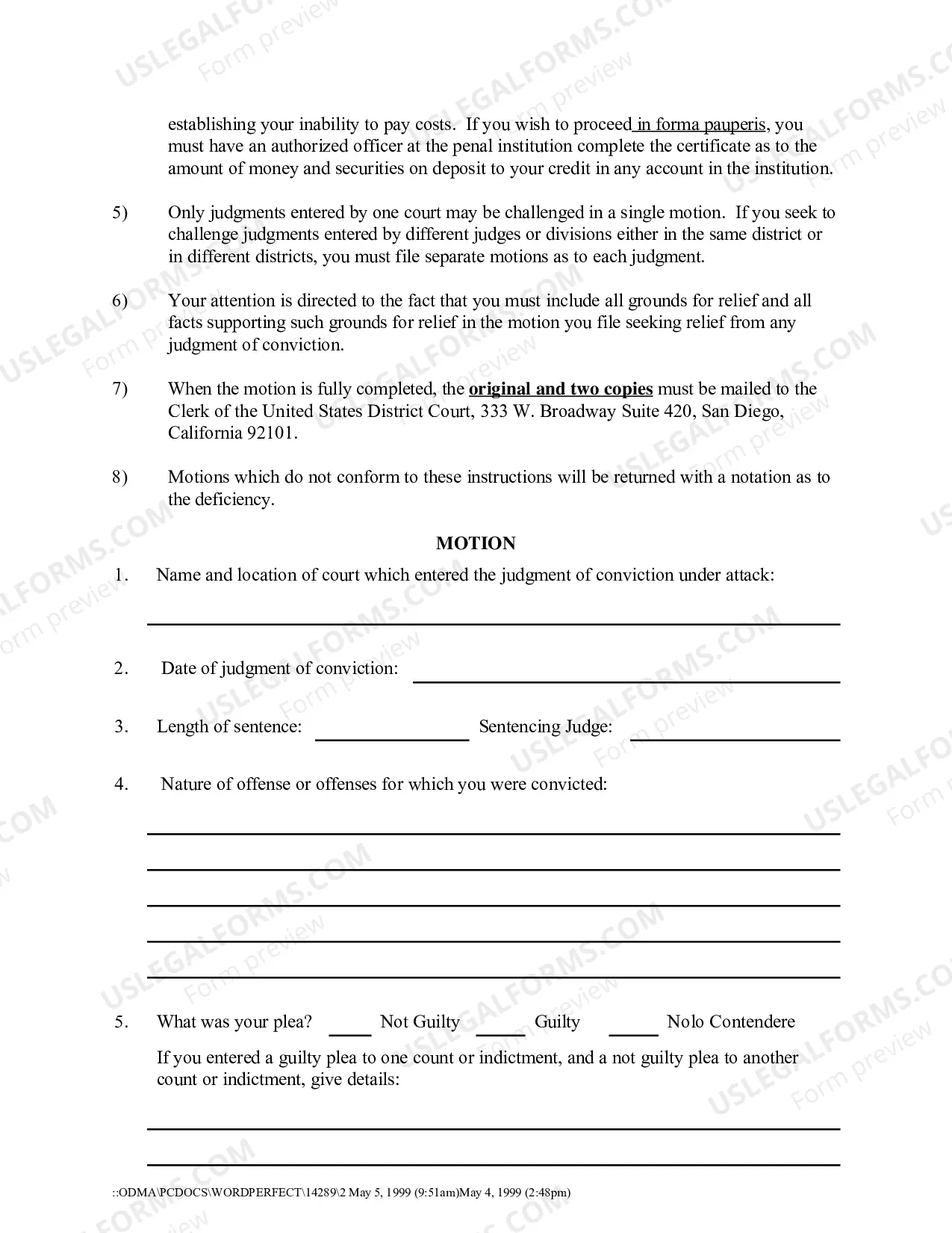 Preview Motion To Vacate Set Aside Or Correct Sentence By A Person In Federal Custody