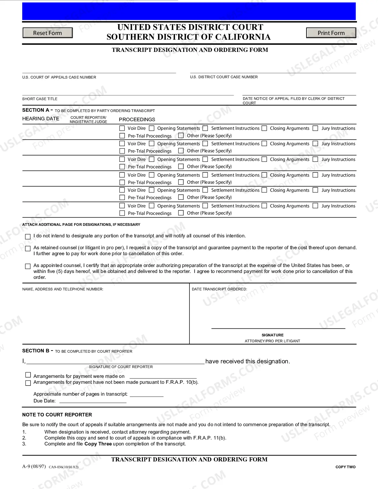 Preview Transcript Designation And Ordering Form (Southern District)