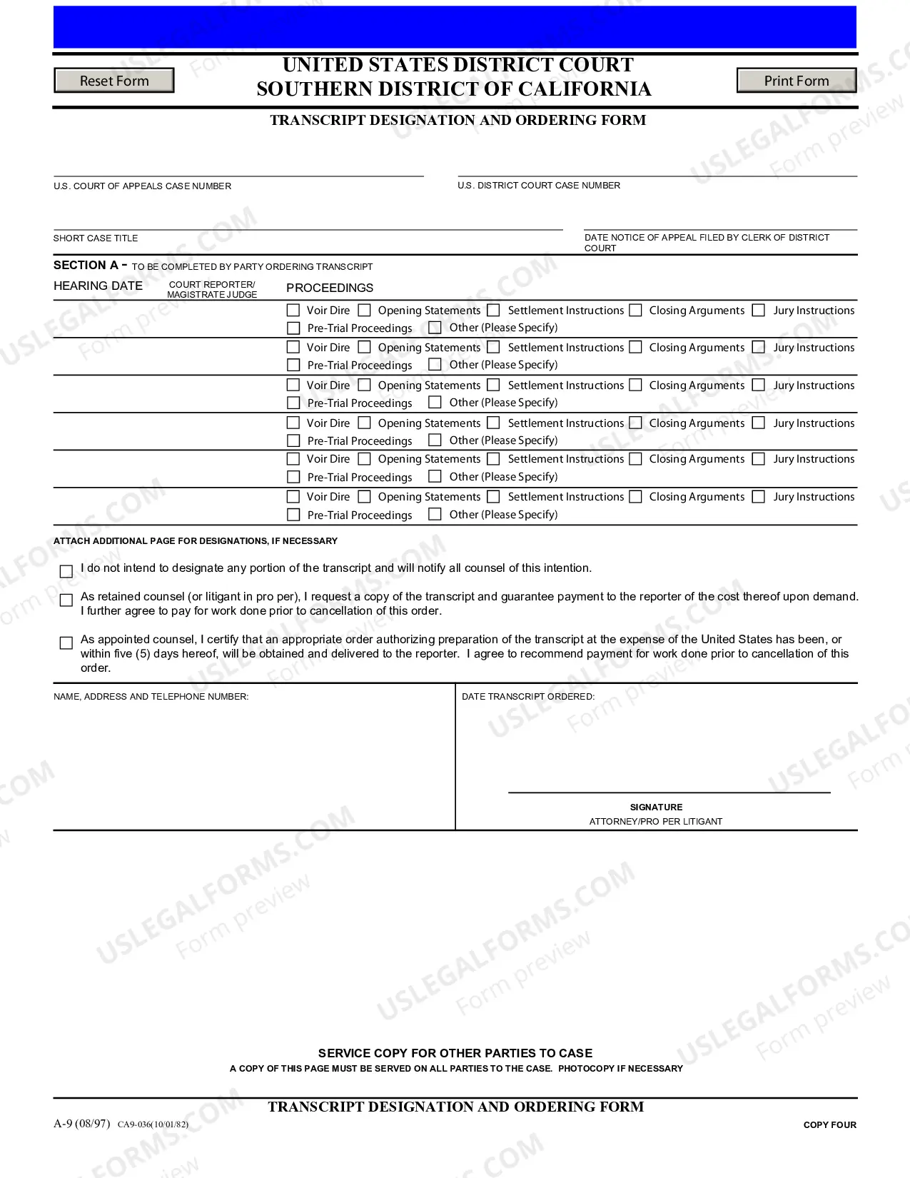 Preview Transcript Designation And Ordering Form (Southern District)