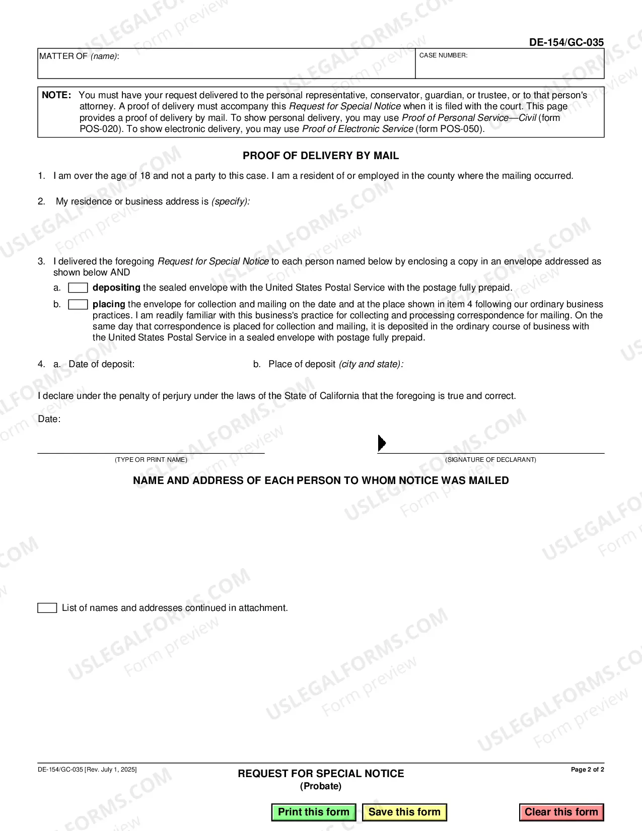 Preview Request For Special Notice (Probate)