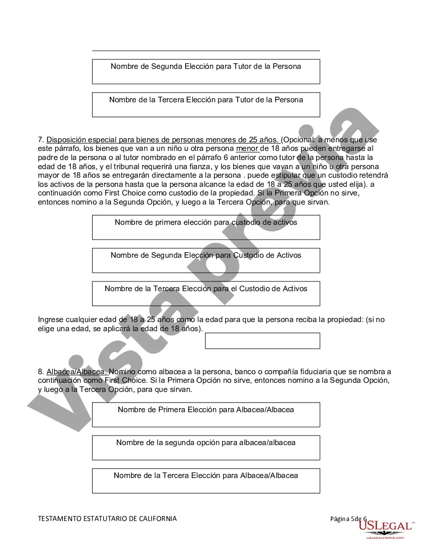 Preview Testamento estatutario de California