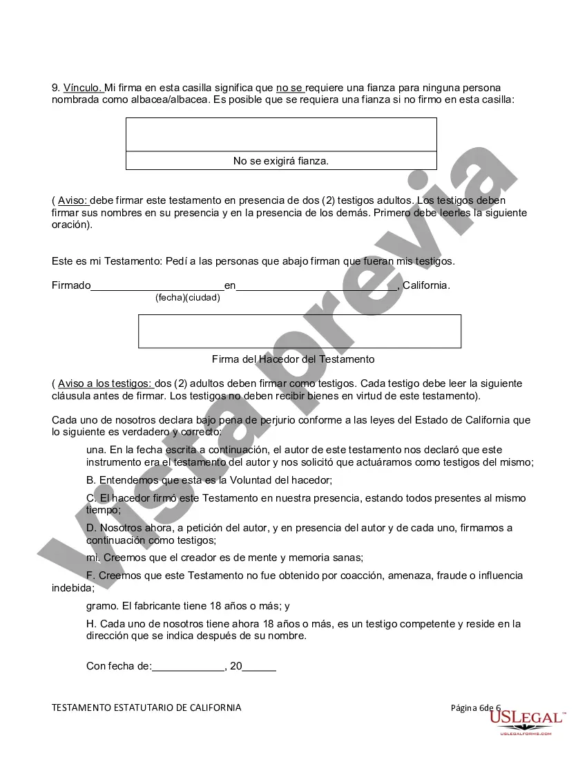 Preview Testamento estatutario de California