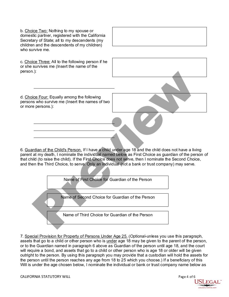 form California Statutory Will preview