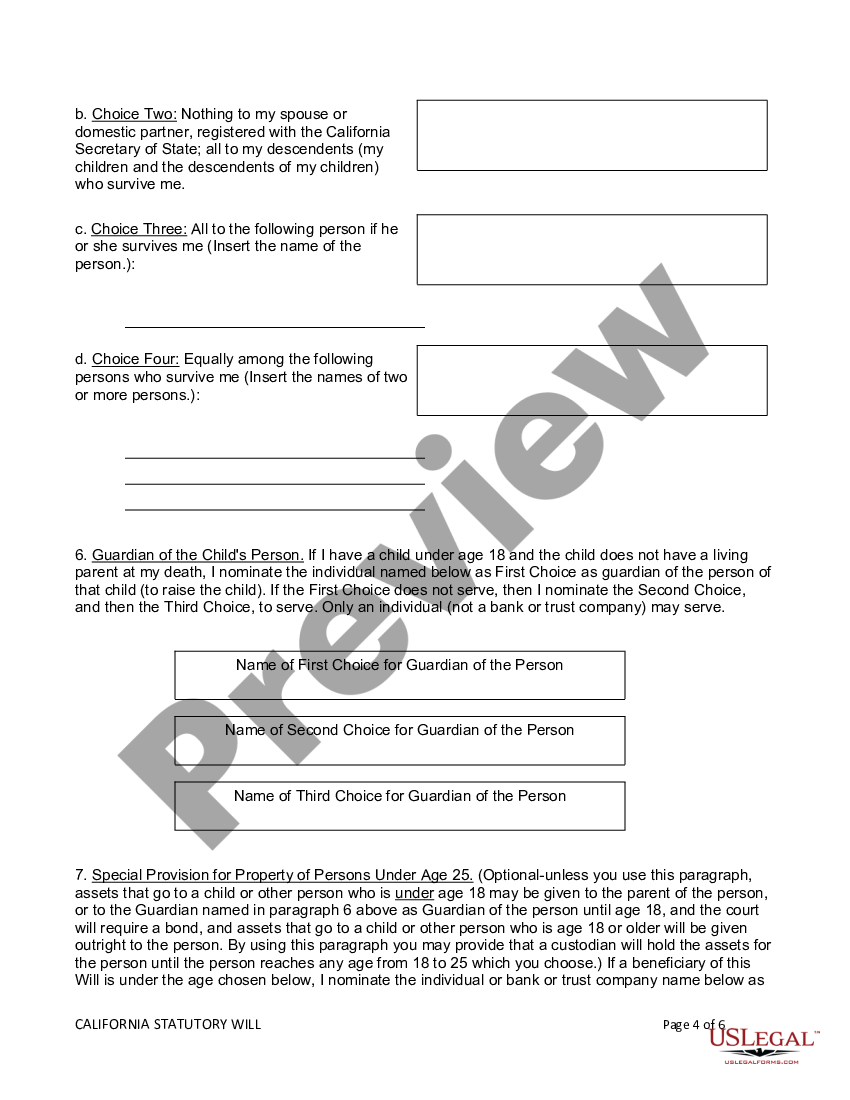 California Statutory Will California Statutory Will US Legal Forms